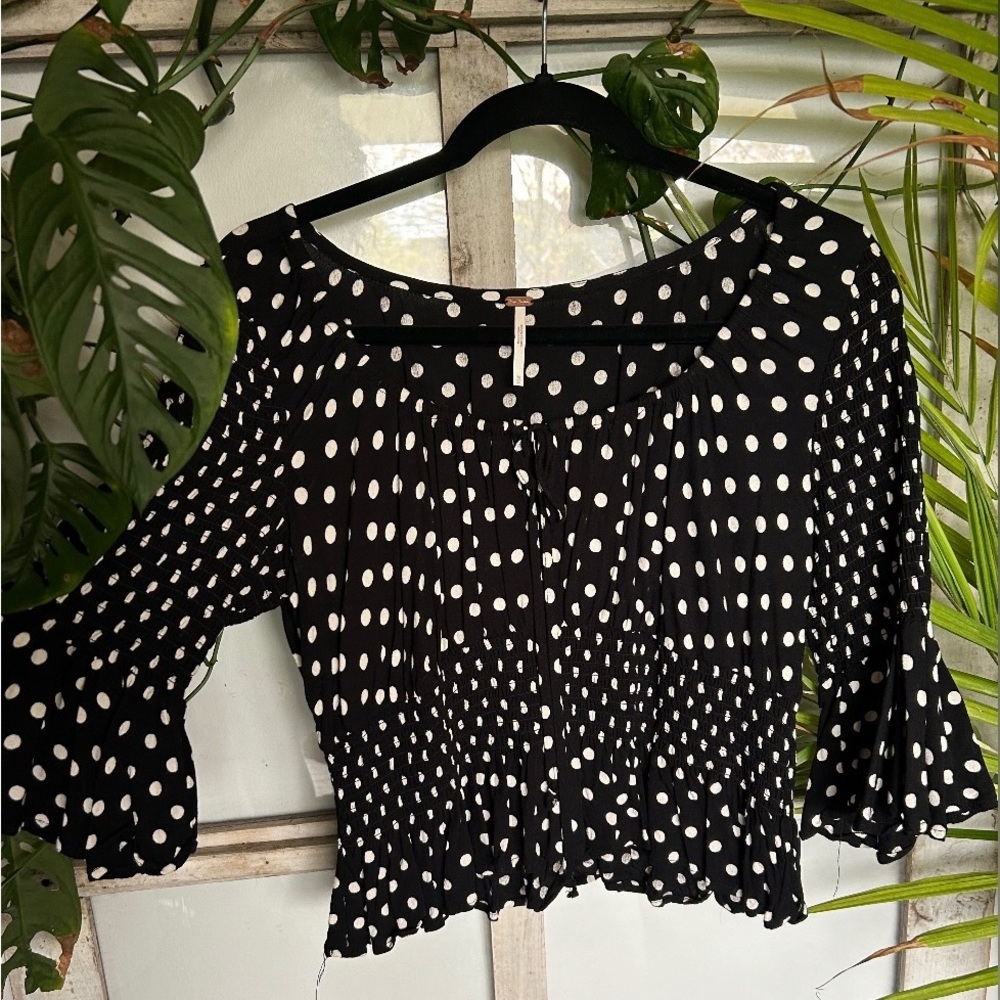 Free People Black and White Polka Dot Women's Top